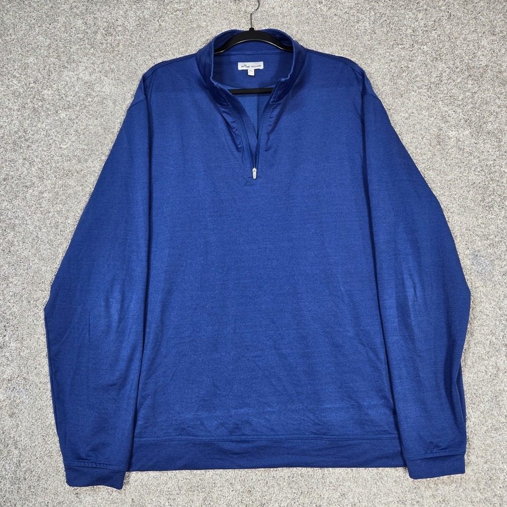 Peter Millar Perth Performance Melange 1/4 Zip Blue Pullover mens 2XL stretch